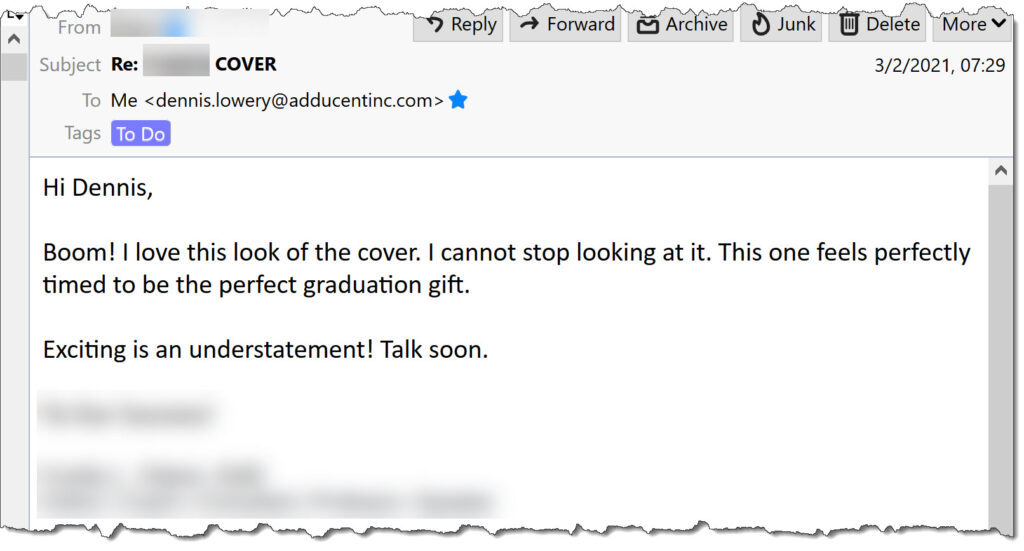 Publishing Services client (university professor) comment on our cover design work and his book's upcoming publication.