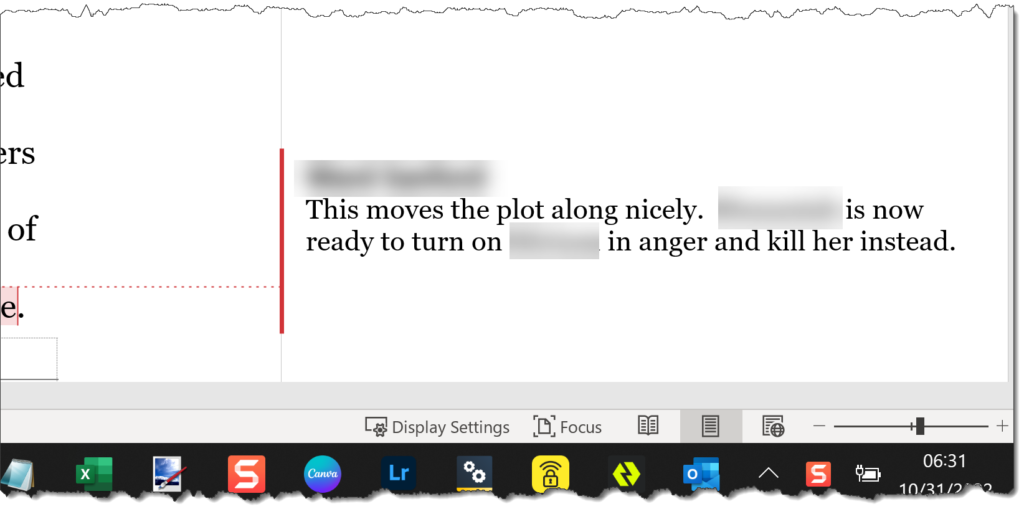Ghostwriting client (novel project) comment.