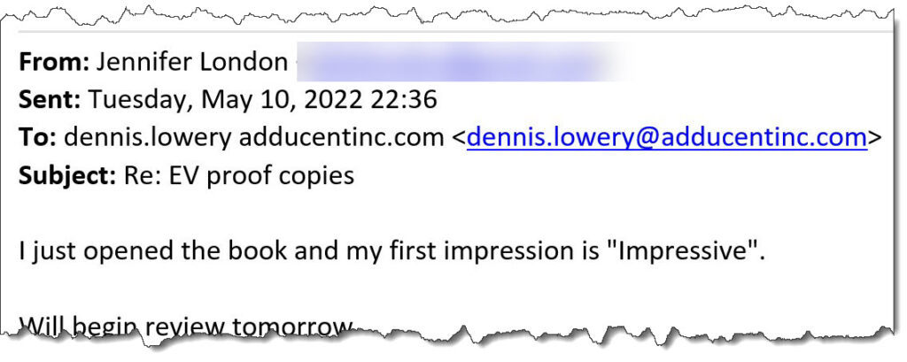 Client comment on receipt of book proof copy 2022-05-11