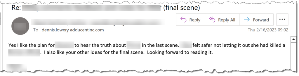 Ghostwriting client comment about planning the final scene of their book.