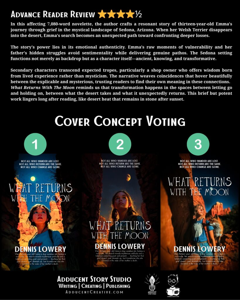 WHAT RETURNS WITH THE MOON Cover Concepts from Dennis Lowery and Adducent Story Studio