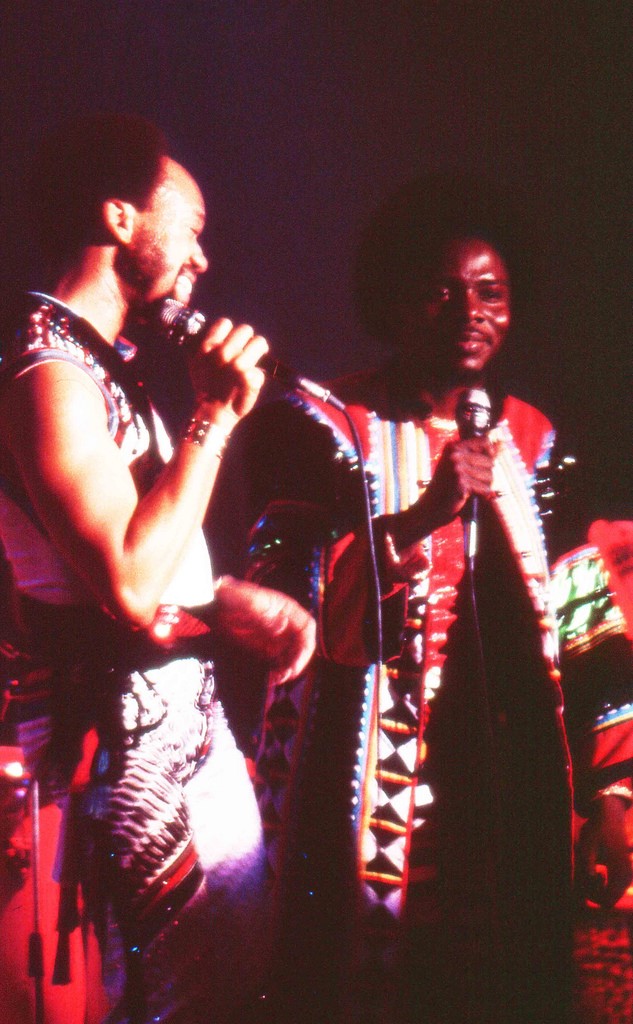 Earth, Wind, and Fire's Maurice White and Philip Bailey performing in 1982 at the Ahoy Rotterdam, The Netherlands